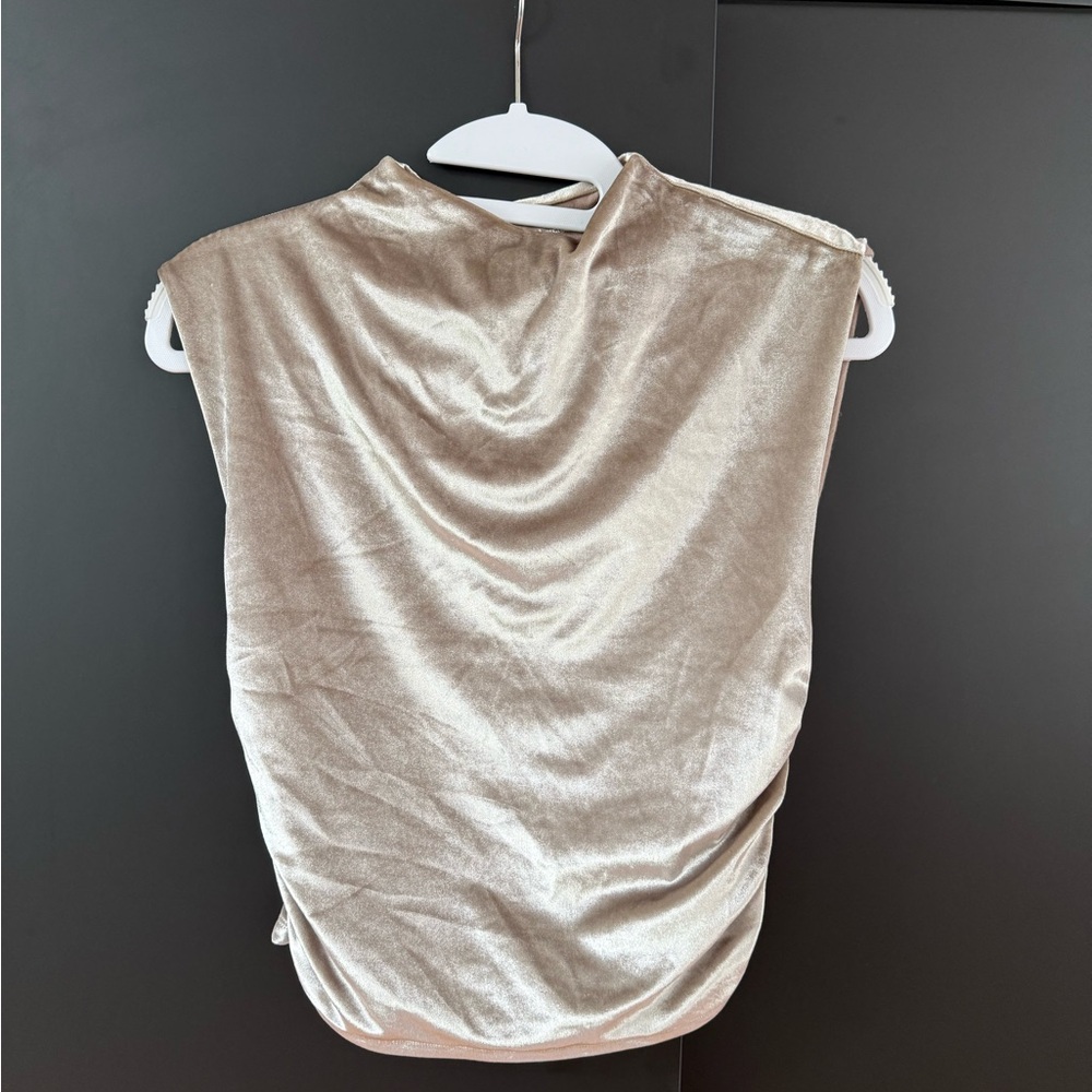 Sleeveless Metallic Drape Neck Women’s Top - Champagne